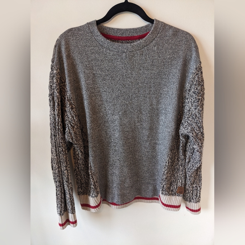 Roots Gray and Red Cabin Collection Crewneck Sweater